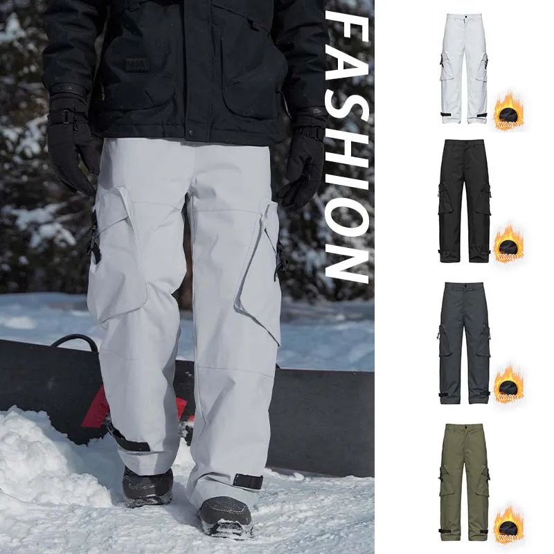 

Men Winter Waterproof Ski Pants 90 White Duck Down Outdoor Hiking Sports Windproof Warm Pants Scratch Wear-resistant Overalls