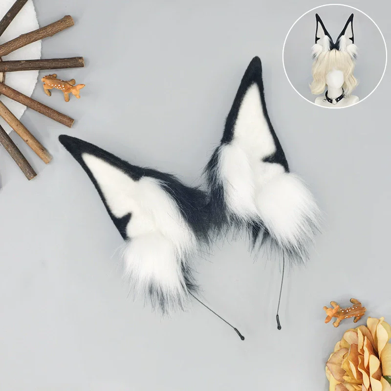 3 Arten Anime handgemachte Plüsch Hund Stirnband simulierte pelzige große Hund Ohr Prop Mann Club Party Cosplay realistische Haar-Accessoire