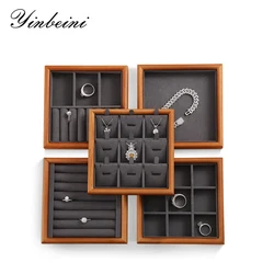 YinBeiNi Beige&Dark Gray Solid Wood Jewelry Display Tray Ring Necklace Earring Bracelet Organizer for Shop Cabinet Exhibition