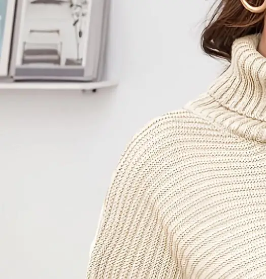 Plus Size Women's Turtleneck Sweater Dress – Chunky Ribbed Knit Loose Fit Jumper for Fall Winter view 4