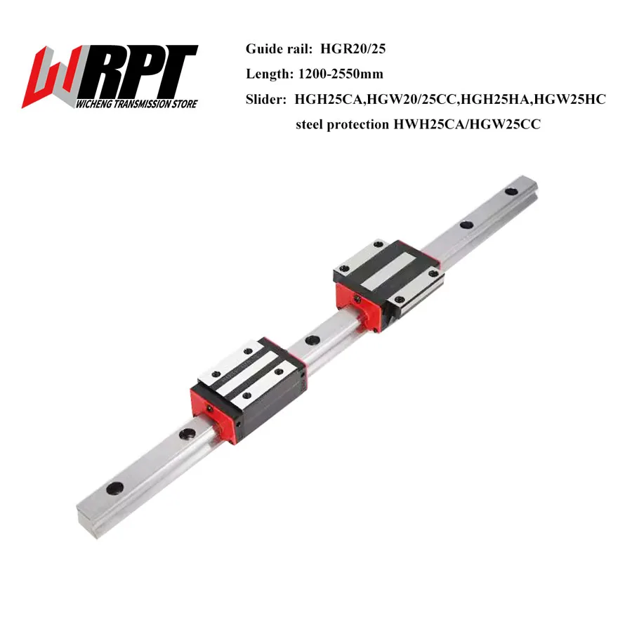 1PC Linear Guide HGR20 HGR25 L=1200-2500mm+2PCS HGW20/25CC HGH25HA HGW25HC HGH25CA Slider Carriages For CNC Engraving Parts