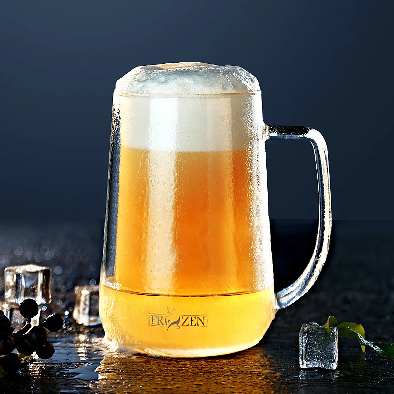 

Large Capacity Frozen Glass Cups,Creative Double-layer Glass Cold Drink Beverage Cup, High-value Beer Glass,Bar Wine Accessories