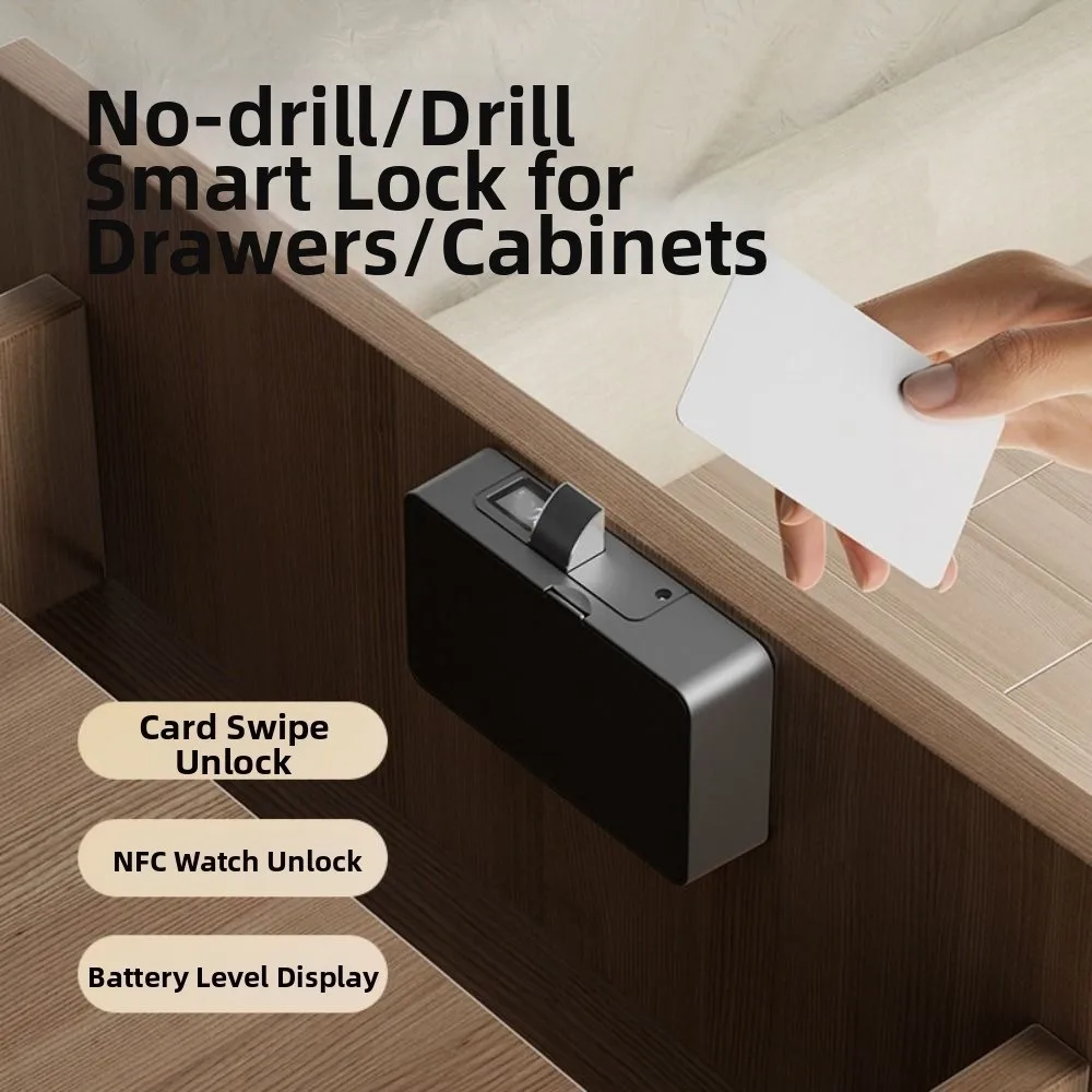Non Perforated NFC Sensing Drawer Card Lock Card Swiping Battery Display Cabinet Lock Invisible Design Double Opening