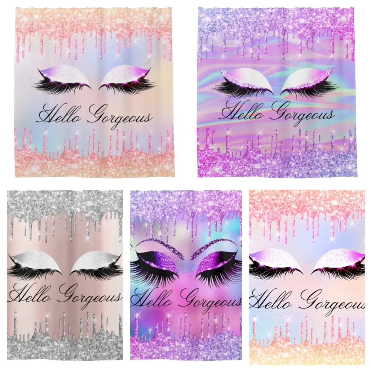 Name Eyelashes Makeup Prince Maiden Drip Hologram Shower Curtain Bathroom Curtain Hook Bathroom Curtain Home Decor Curtain l220