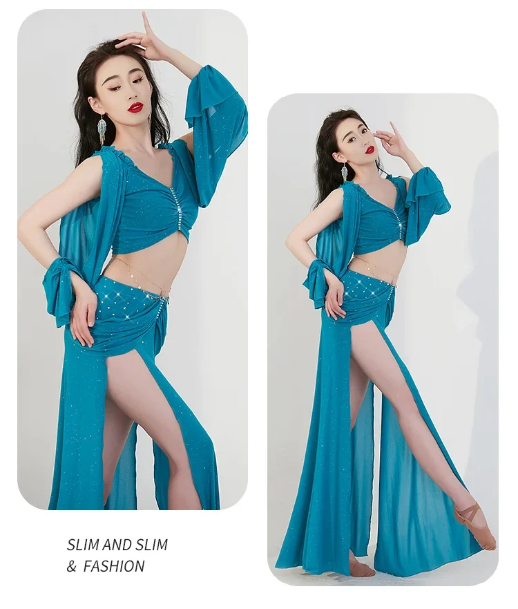 bellydance costume luxory for women belly dancing clothes set top+sexy long skirt 2pcs belly dance outfit whole sale clothing