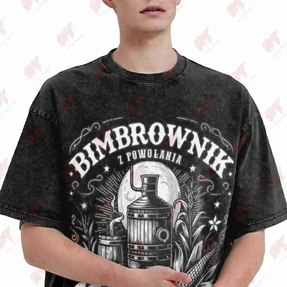 Bimber Beer Brewing Bimbrownik Hops Oktoberfest Vintage Washed Tee Pure Cotton T-Shirt