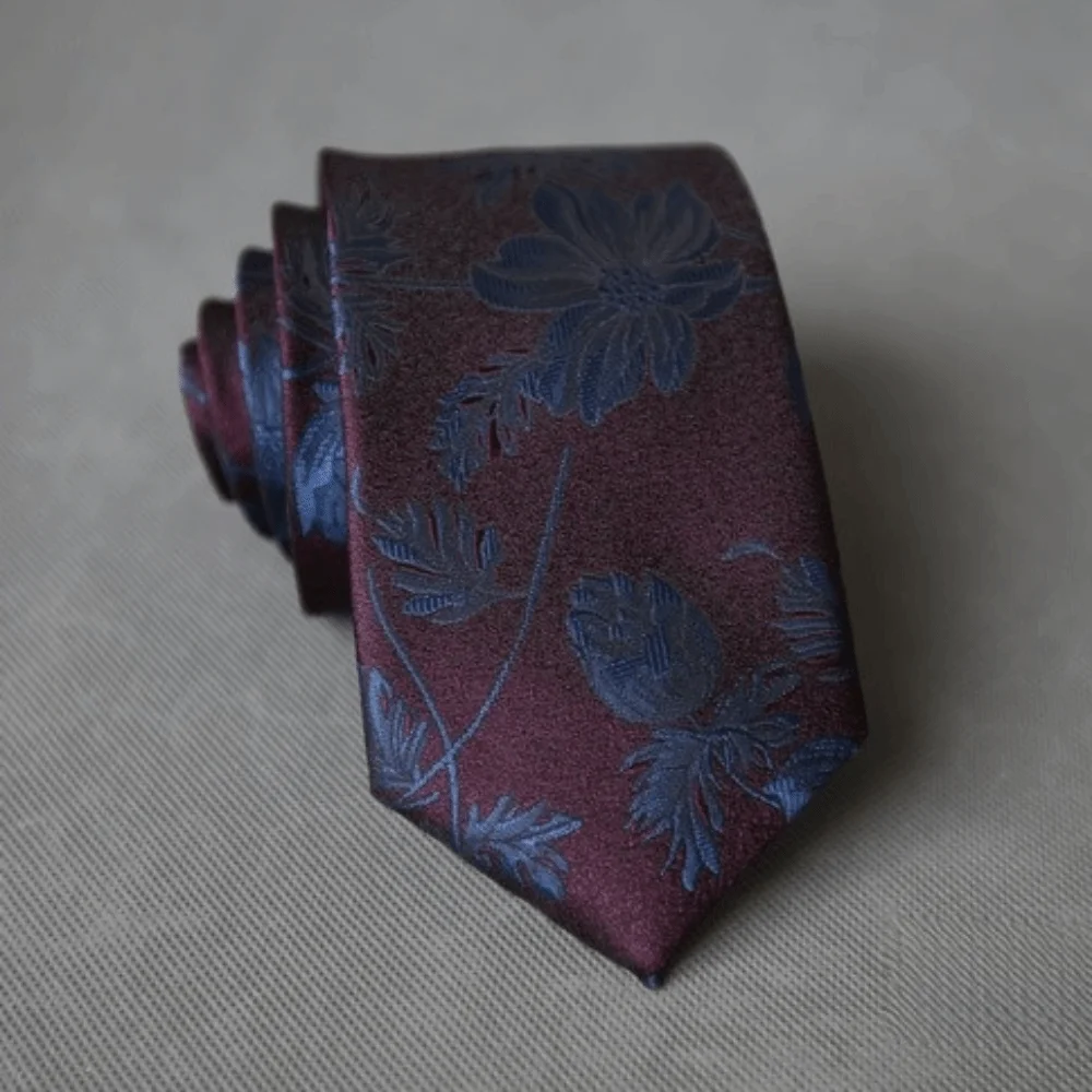 Flower Feather Wedding Men Tie 7cm Width Red Blue Green Business Neckties Leaves Design Geometric Pattern Groom Cravat Gift