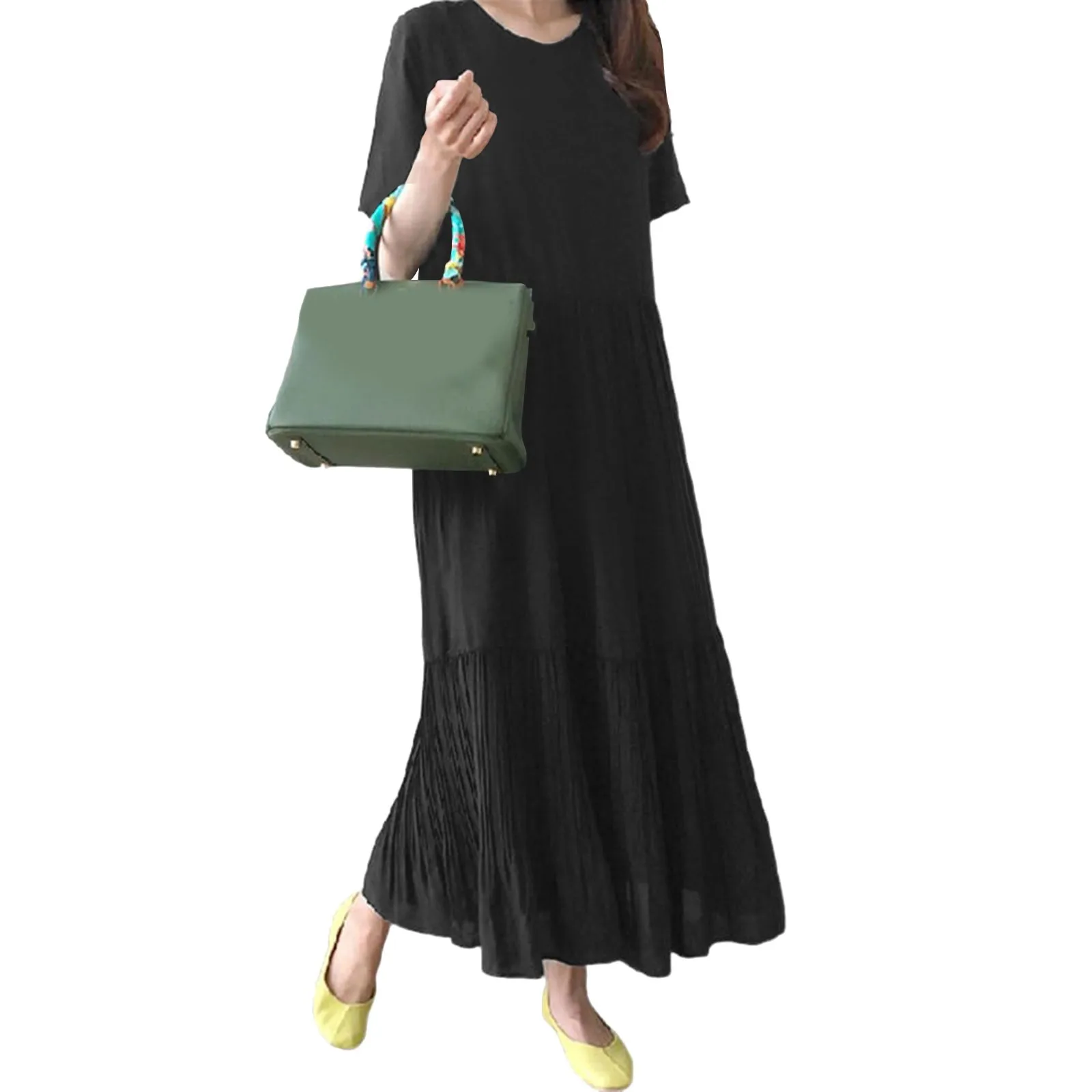 Bureau dame grande taille Patchwork t-shirts robes longues femmes couleur unie plissée Robe d'été décontracté paily pull Maxi Robe Robe