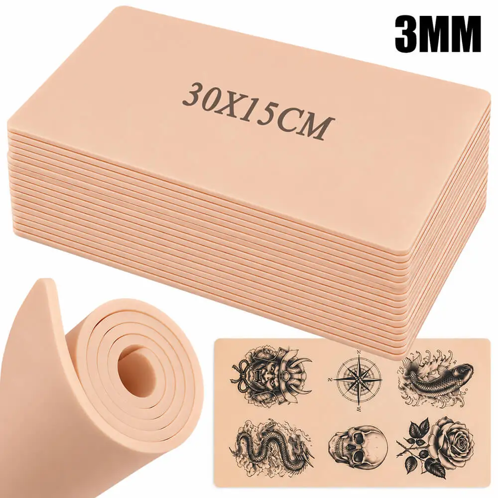 3mm Tattoo Practice Skin 30x15cm Silicone Tattoo Practice Skin Synthetic Tattoo Training Skin for Tattoo Beginners & Artists