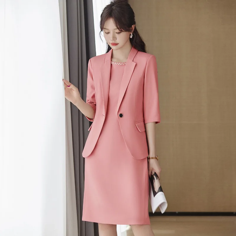 Brown Business Wear Suit Women's Summer Thin Temperament Small Size Jewelry Shop Workwear Suit Cover Skirt Summer