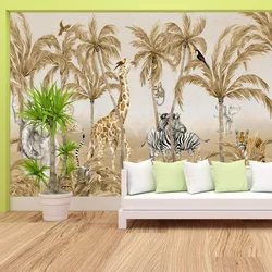 Modern Self Adhesive Forest Wallpaper for Living Room Bedroom Walls Cartoon Kids Baby Safari Animal Wall Papers Home Decor Panel
