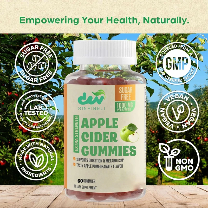 Apple Vinegar Gummies - Sugar Free ACV Gummies Vitamin, Supports Metabolism and Energy, Gelatin Free, Gluten Free