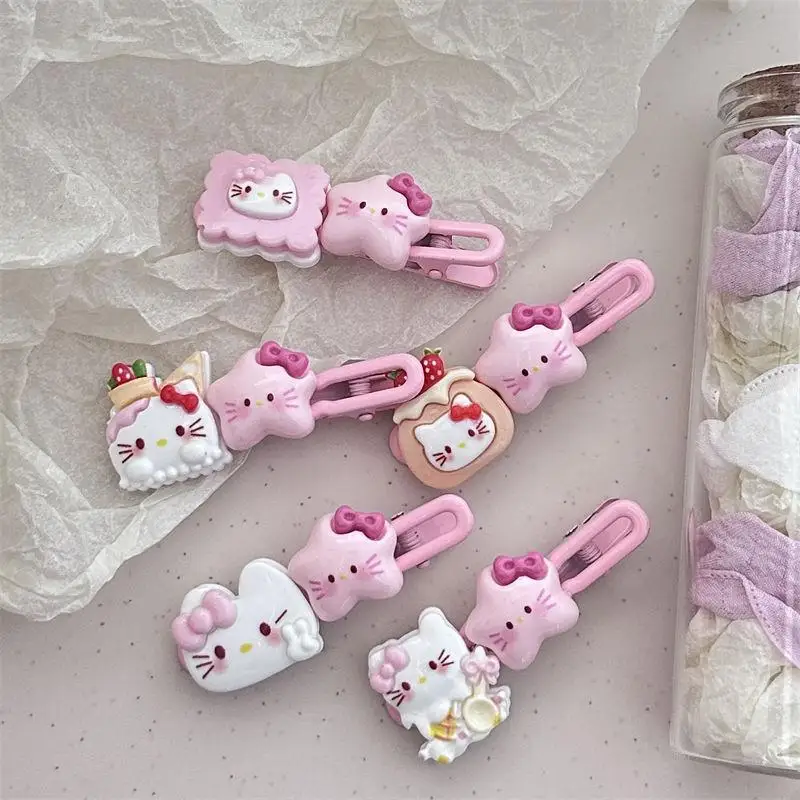 5Pcs Y2K Hello Kitty Hairpins for Girl Children Kawaii Hello Kitty Hairclip Accessories Set Bb Clip Hellokitty Things Stuff Gift