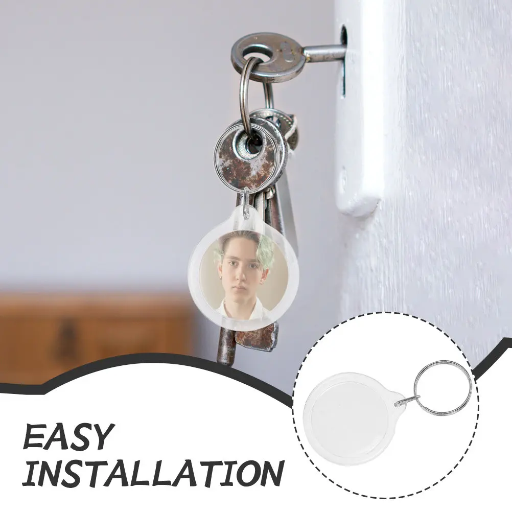 35Pcs Transparent Acrylic Circle Photo Keychain Round Keyring Frame Lightweight Secure for DIY Photos Keepsakes Gifts Family
