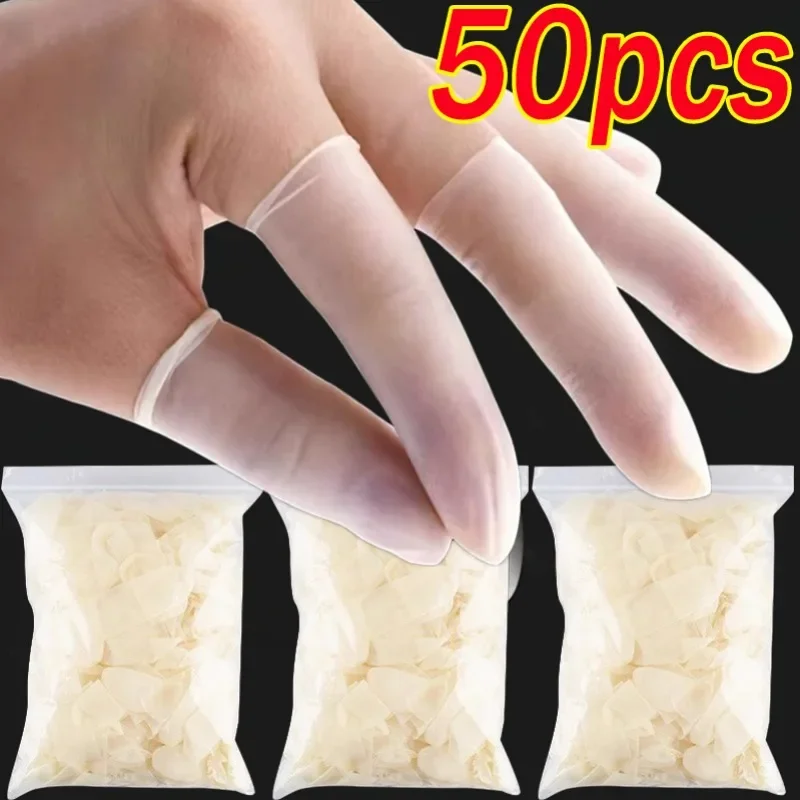 50Pcs Transparent Frosting Disposable Finger Cover Dustless Non-slip Latex Cover Anti-static Workplace Fingertips Protector