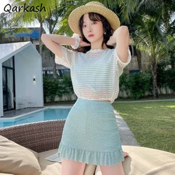 3-częściowy zestaw bikini dla kobiet Slim Beach Style Ulzzang Design Casual stroje kąpielowe letnie wakacje uczennice wysoka talia modny prosty