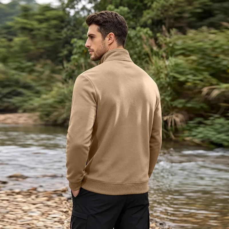 KIDWHXR 2026 Men Autumn Coat Simple Solid Stand Collar Male Jacket Outdoor Sport Casual Long Sleeve Zipper Man Outerwear