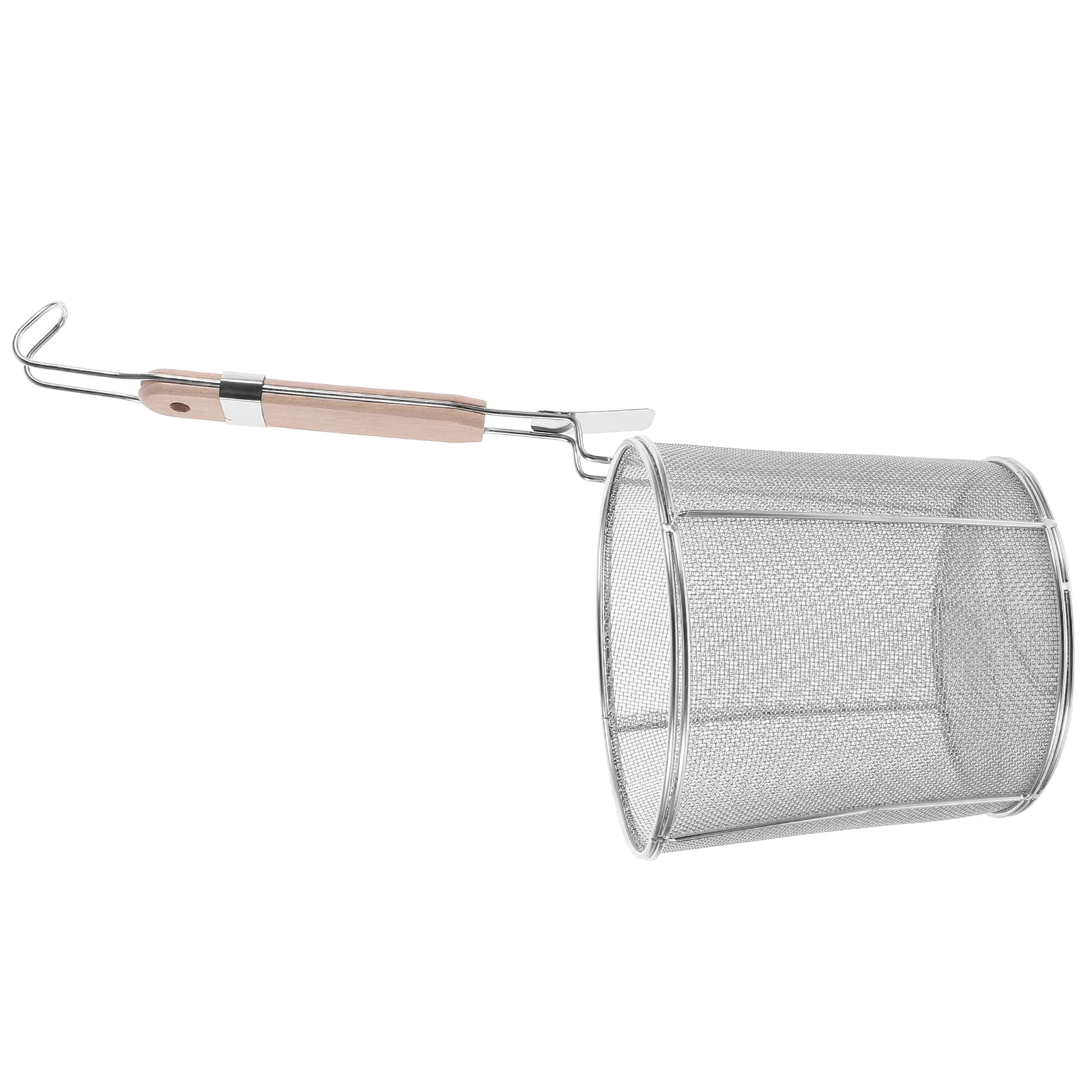 

Stainless Steel Fine Mesh Strainer 14cm Slanted Pasta Spoon Wooden Handle Kitchen Noodle Straining Basket Food Filter Colander