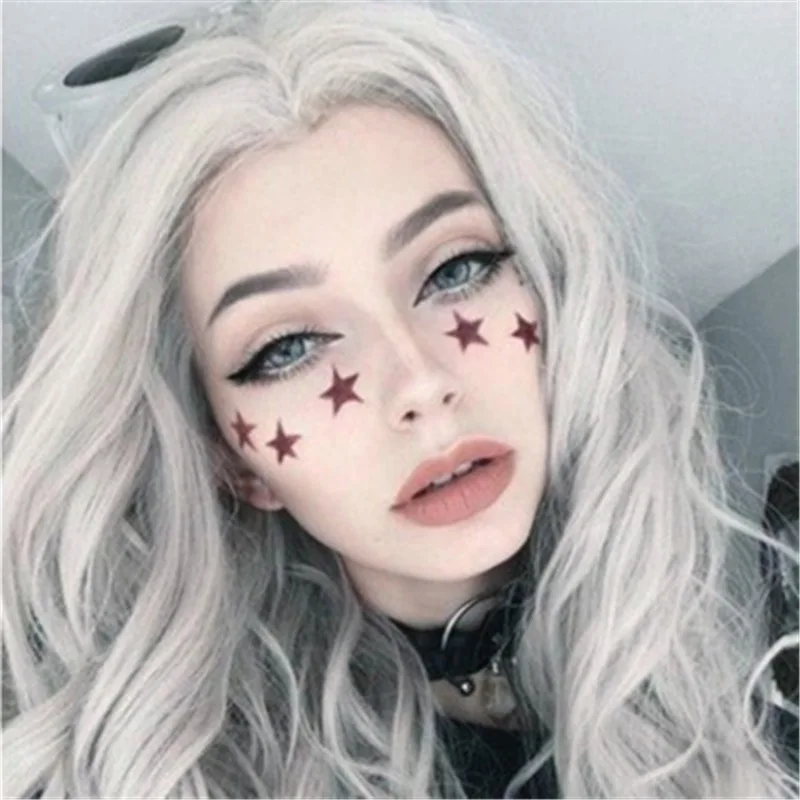 

Silver-white European and American wigs for ladies, synthetic middle-part long curly hair with big waves wig polyester headpiece