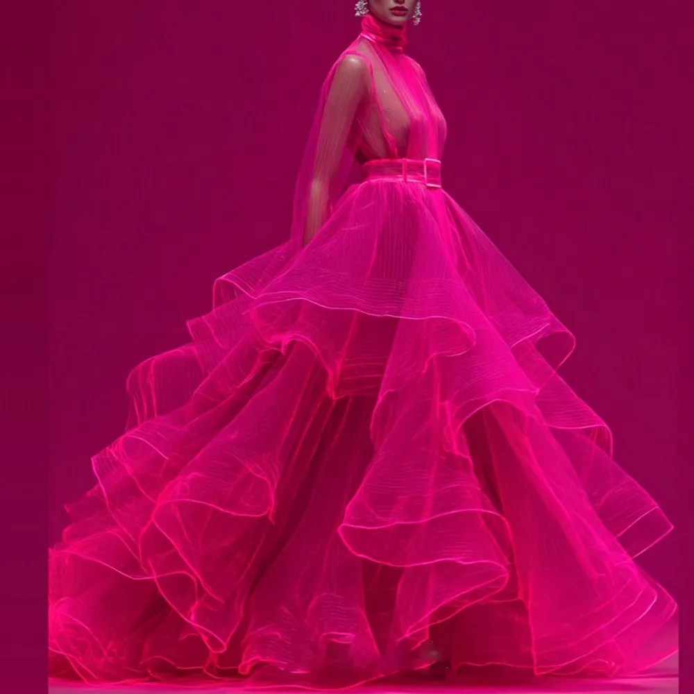 2026 sexy ver através de vestidos femininos alta pescoço ilusão mangas compridas babados em camadas vestidos de aniversário feminino vestido de dança formal