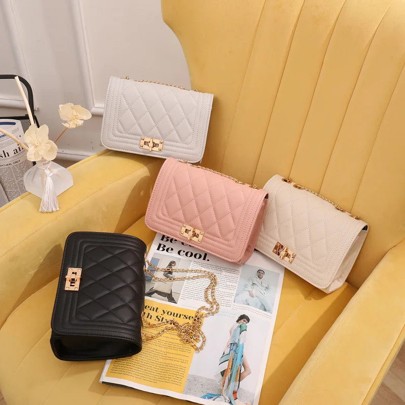 New High Appearance Fashion Texture Diamond Grid Chain One Shoulder Small Square Bag Beautiful Trendy Personalized Crossbody