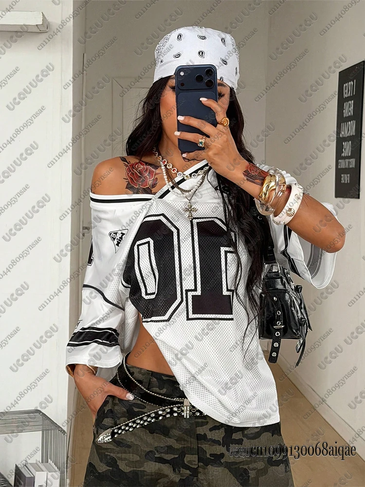 2026 Summer New Retro No.10 Print T-Shirt For Women V-Neck Short Sleeve Sports Football Jersey Y2K Oversized Tops - view 4