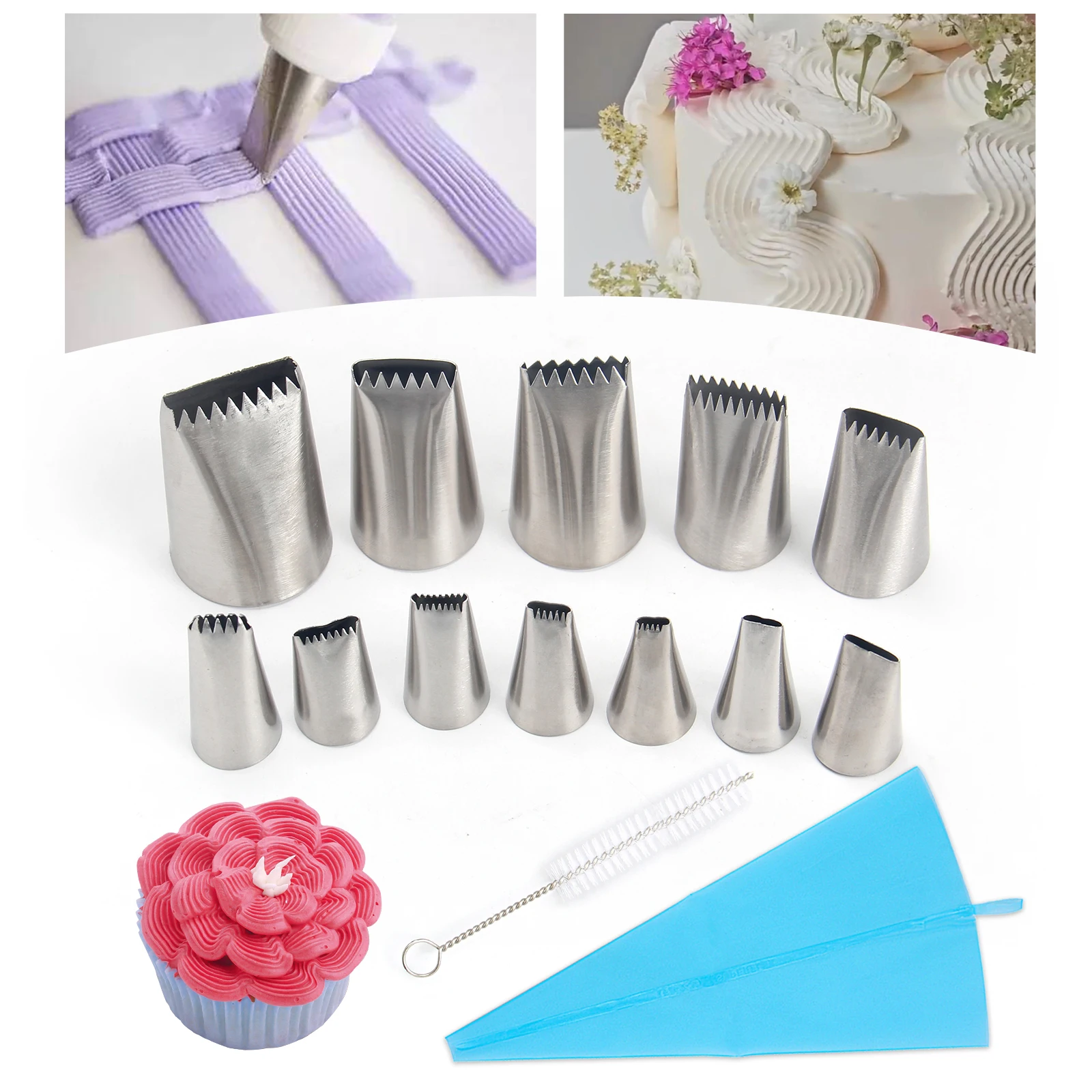 MRF 14Pcs Stainless Steel Basket Weave Piping Nozzles Set,Cakes Cupcakes Decorating Icing Tips Dessert Sugar Craft Tools MRF0050