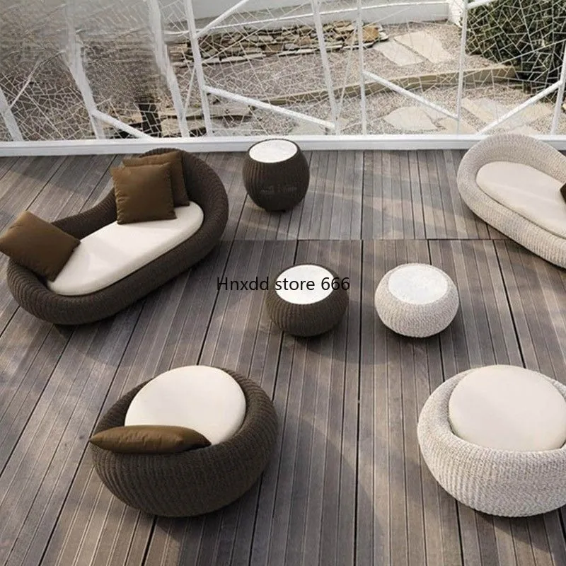 Rattan chair outdoor courtyard balcony leisure area outdoor semi-round rattan sofa combination