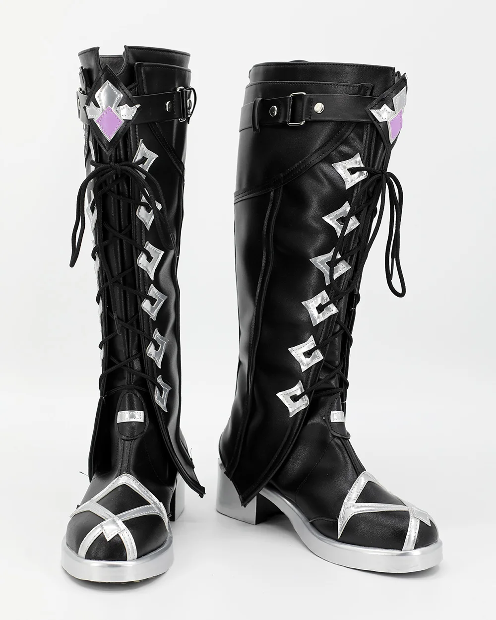 Buty do cosplayu Flins z Genshin Impact, czarne skórzane buty szyte na miarę, dowolny rozmiar