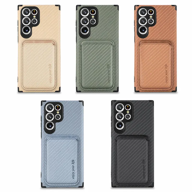 Business Sle Tech Woven Leather for Magsafe Case for Samsung Galaxy S26 Ultra S25 Plus S24 S23 S22 Plus Wallet Card Pocket Cover