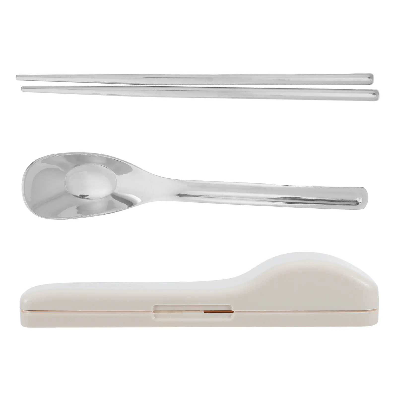 1Set Portable Cutlery Set Stainless Steel Asian Flatware Square Head Spoon Long Handle Chopsticks Outdoor Travel Camping Lunch view 3