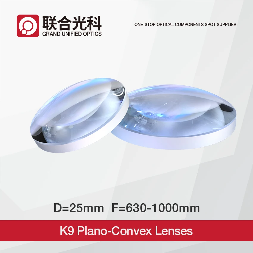 FL 630mm 800mm 1000mm K9 Plano Convex Lenses Dia25mm Collimator Optical Lens With AR Coating