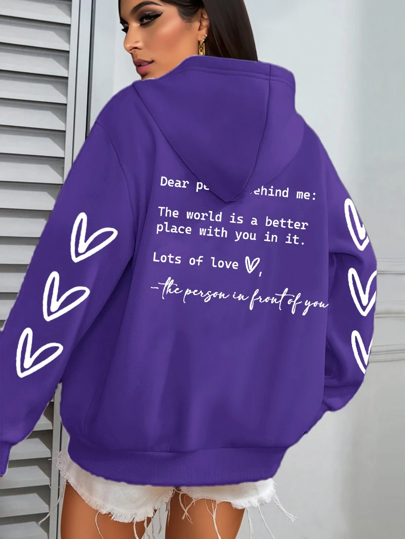 Simple Heart Printing Hoodies Women Hip Hop Autumn Hoodie Multicolor Fleece Unisex Pullovers Pocket Casual Woman Streetwear
