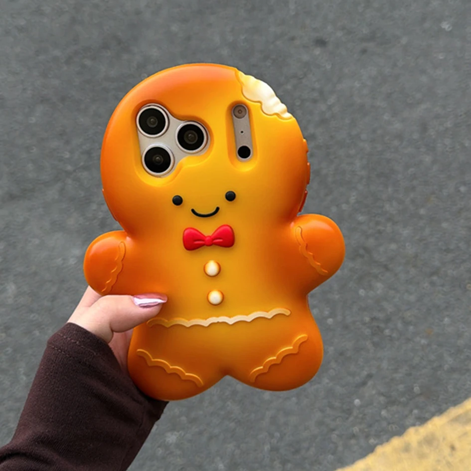 

INS Pop Funny Gingerbread man 3d Soft Silicone Case for iphone 17promax 16 15 14 13 Pro Max 15Pro Cute Patterns Christmas gifts