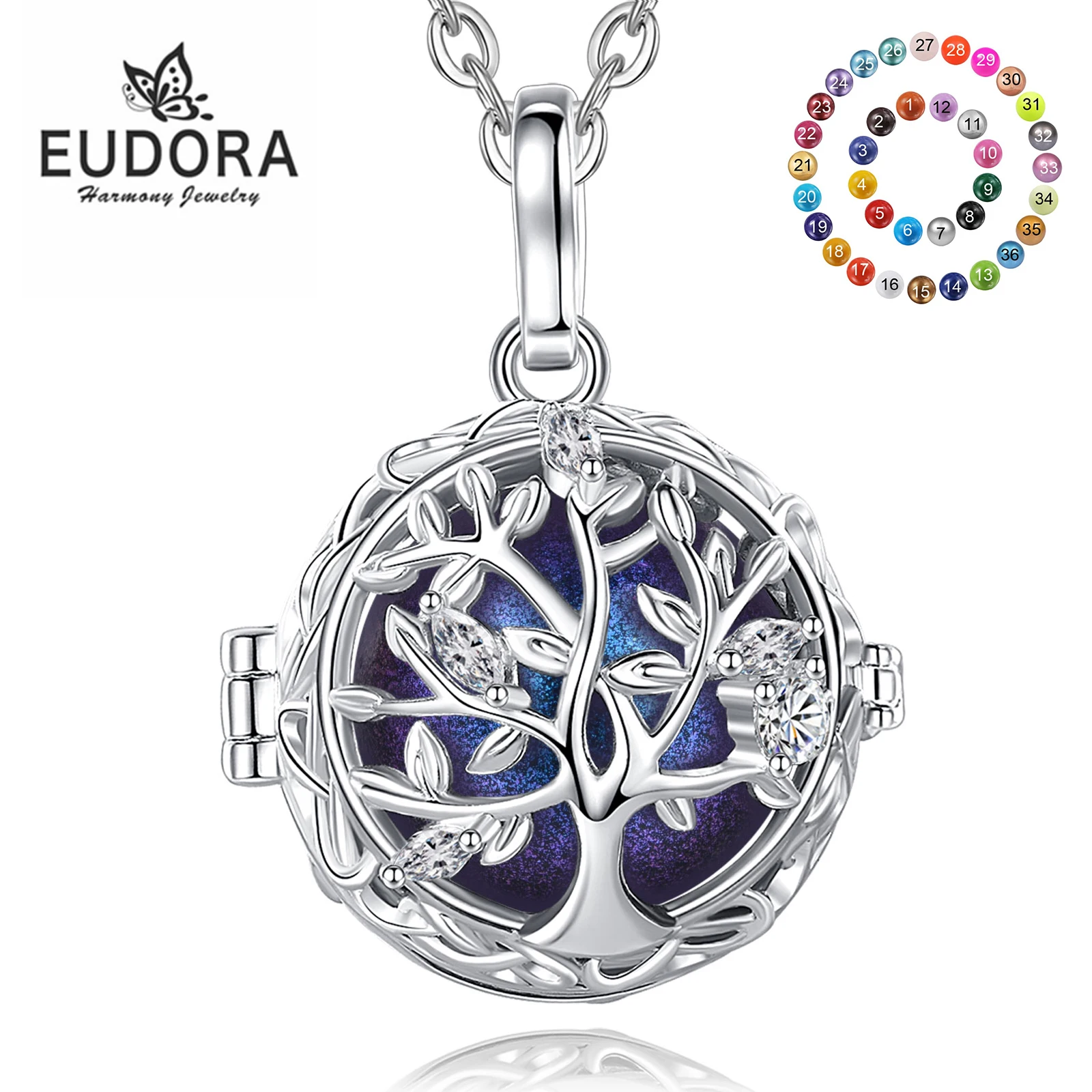 

Eudora 18MM Harmony Ball Tree of Life Necklace Pregnancy Chime Bola Angel Caller Exquisite Women DIY Jewelry for Maternity Gift