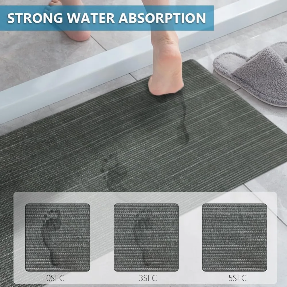 سجاد حمام رقيق فائق الامتصاص من المطاط غير قابل للانزلاق وسريع الجفاف مع تصميم مناسب للباب - سجاد أرضية حمام قابل للغسل #3