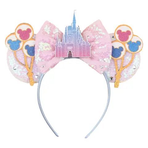 2023 Disney Trip Mickey Ears Headband For Girls Women Sequin Castle 5"Bow Hairband Festival Party Cosplay DIY Hair Accessories