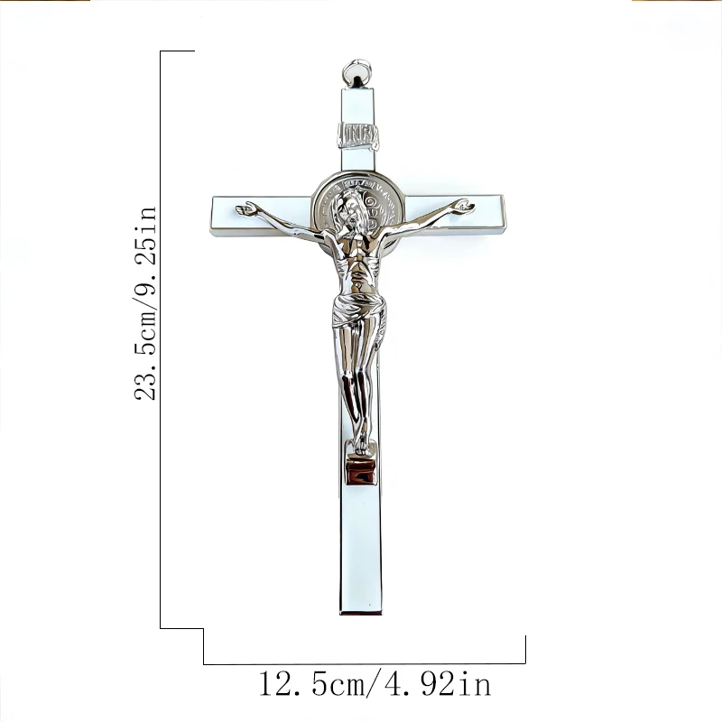 Neu2026 Traditionelles silberfarbenes katholisches St.-Benedikt-Kruzifix mit INRI-Gravur für Kirchenaltar und spirituelle Heimdekoration – Detail 18