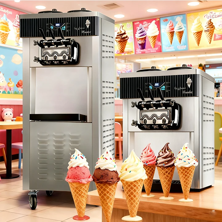 Nouvelle machine à crème glacée molle verticale de haute qualité pour table, machine à crème glacée commerciale à haute productivité avec 3 saveurs