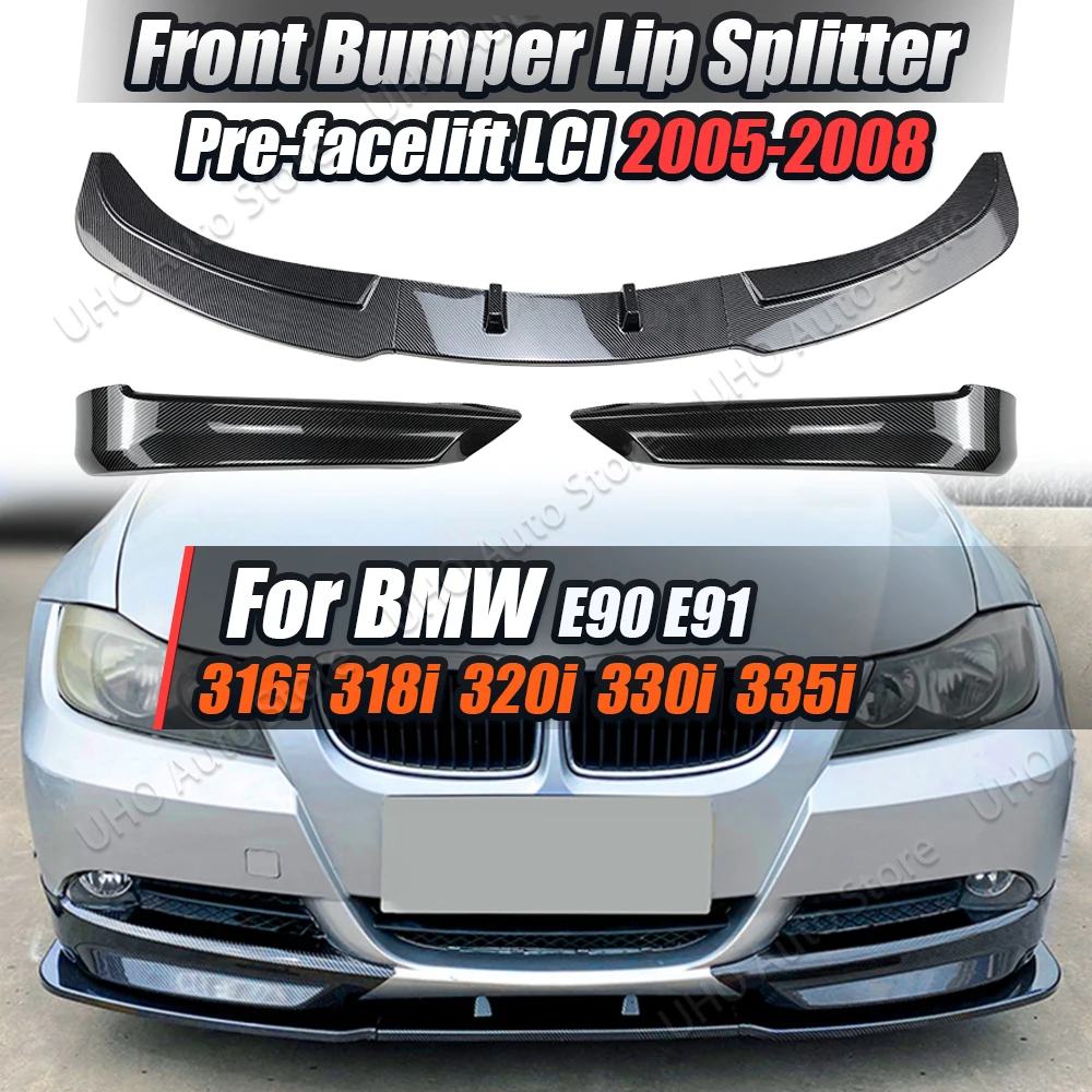 

Carbon Look E90 E91 LCI Facelift Front Bumper Lip Spoiler Splitter For BMW 3 Series 320i 325i 330i 2005-2008 Canard Lip Diffuser