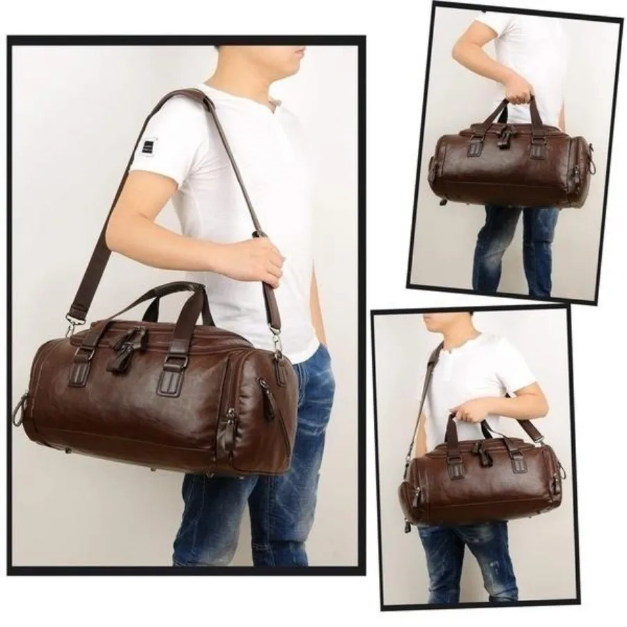 Männer Hohe Qualität Reise Weekender Taschen Sporttasche Leder Übernachtung Seesack Sport Gepäck Tote Duffle für Männer – Detail 5