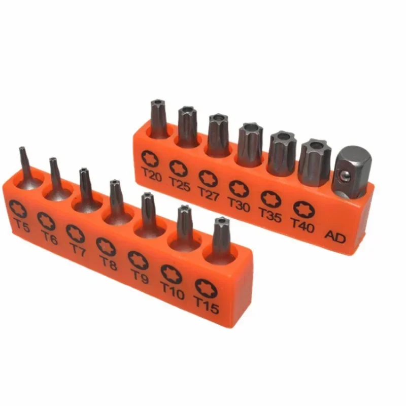 14Pcs of S2 Alloy Steel 25mm Hollow Plum Blossom Screwdriver Head Set Medium Hole Hexagonal Star Screwdriver T5-T40