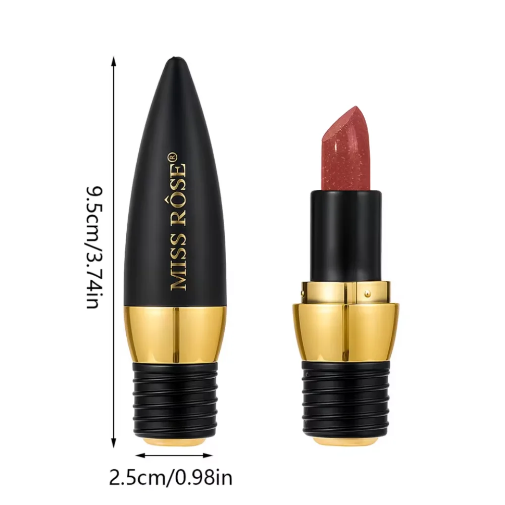 Lápiz labial de terciopelo brillante negro de 3 colores, lápiz labial de diamante mate de larga duración resistente al agua de Metal, cosméticos para mujer