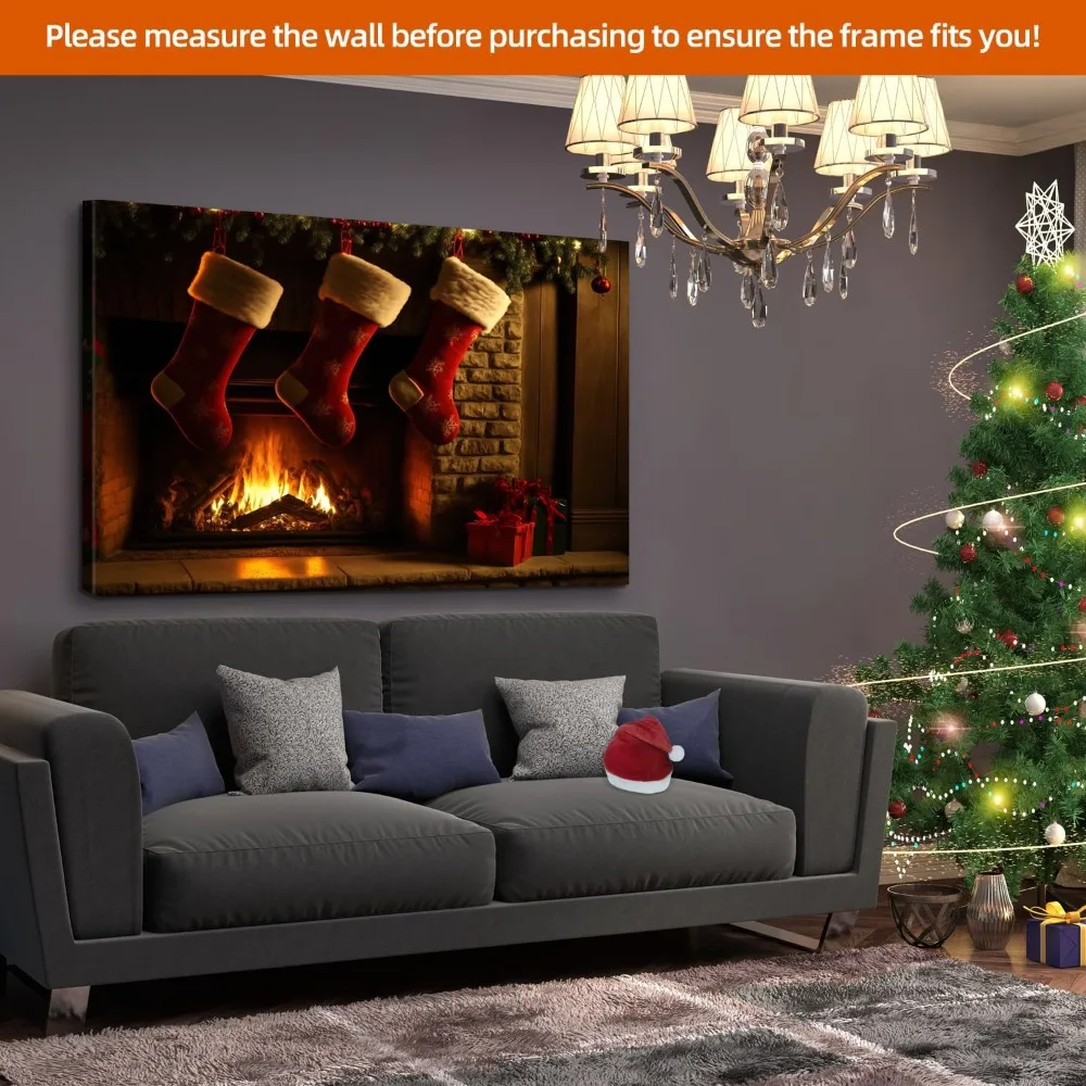 Christmas Socks Canvas Wall Art Decorations Christmas Gift Poster Picture Winter Wall Decor Canvas Print,Framed for Living Room