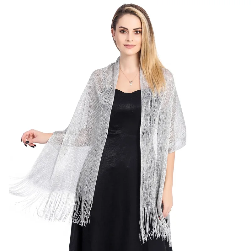 Gold Silver Evening Dress Shining Shawl Elegant Women Sparkling Metallic Scarf Tassel Bridal Bridesmaid Wedding Shawls Wraps