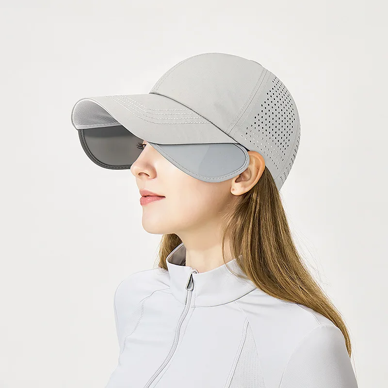 Summer Retractable Brim Perforated Mesh Quick Dry Cap, Thin Breathable Outdoor Sun Hat for Men Women