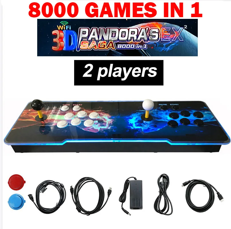 

Игровая приставка 8000-в-1 WiFi Retro Arcade Console QQ Version 64GB с джойстиком Double Fist Design и кнопками для 2 игроков, с подключением по USB