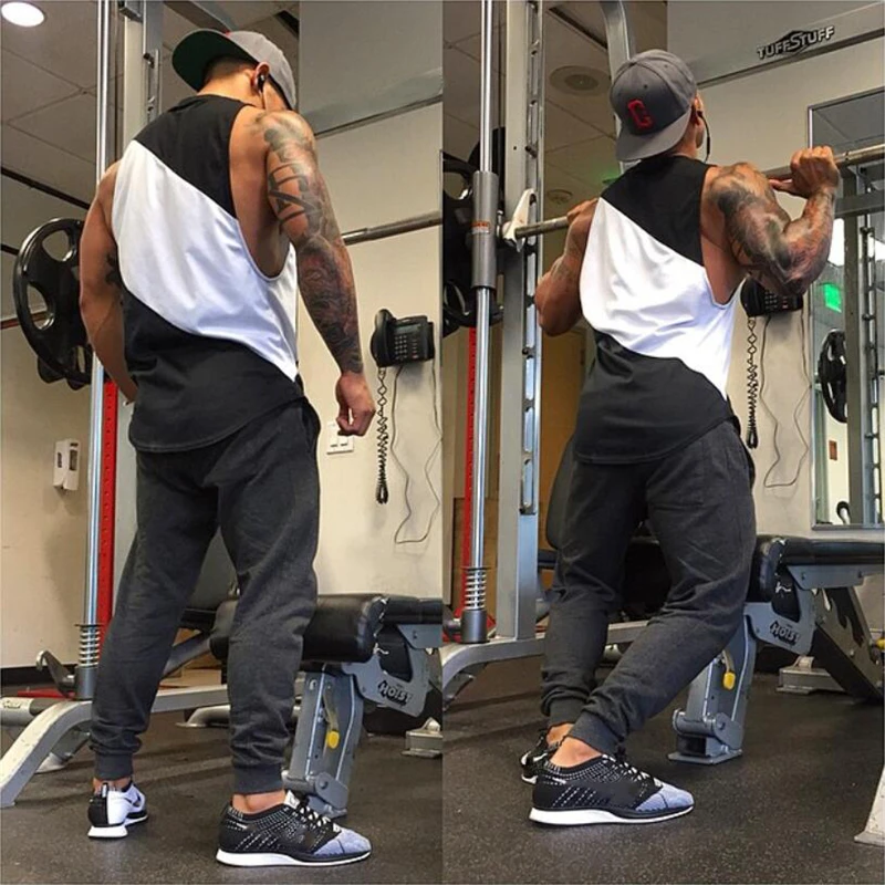 Summer Mens Mesh Stitching Bodybuilding Muscle Sport Singlets Gym Workout Tranining Fitness Sleeveless Tank Tops Cotton T-shirts