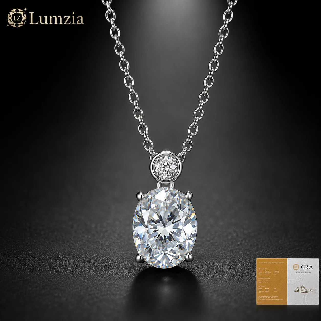 3CT Oval Moissanite Pendant Necklace S925 Sterling Silver Classic Four Prong Collarbone Chain Gift for Women GRA Certified