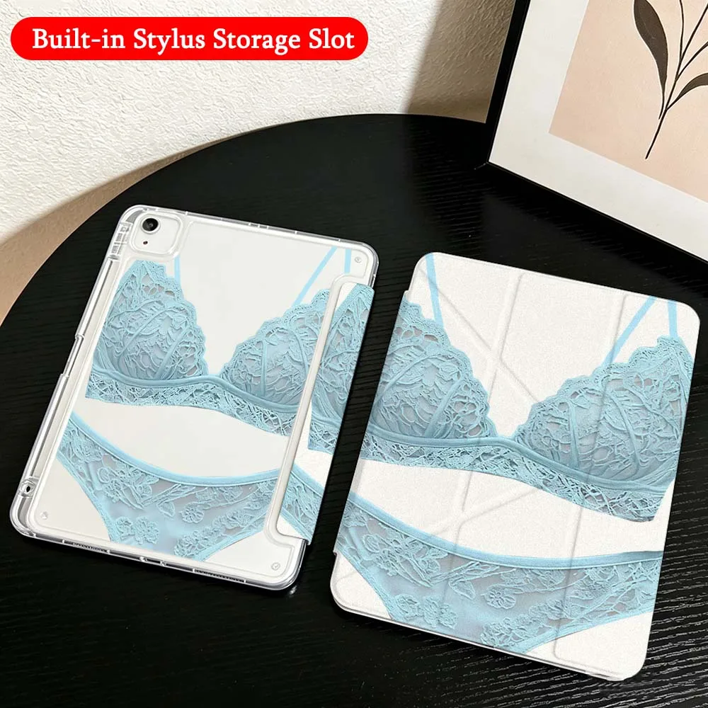 Luxury Lace Lingerie Case For iPad Mini Pro Air 5 6 7 8 9 10th 11th 11 9.7 10.9 13 inch Transparent Y-Shaped Folding Tablet